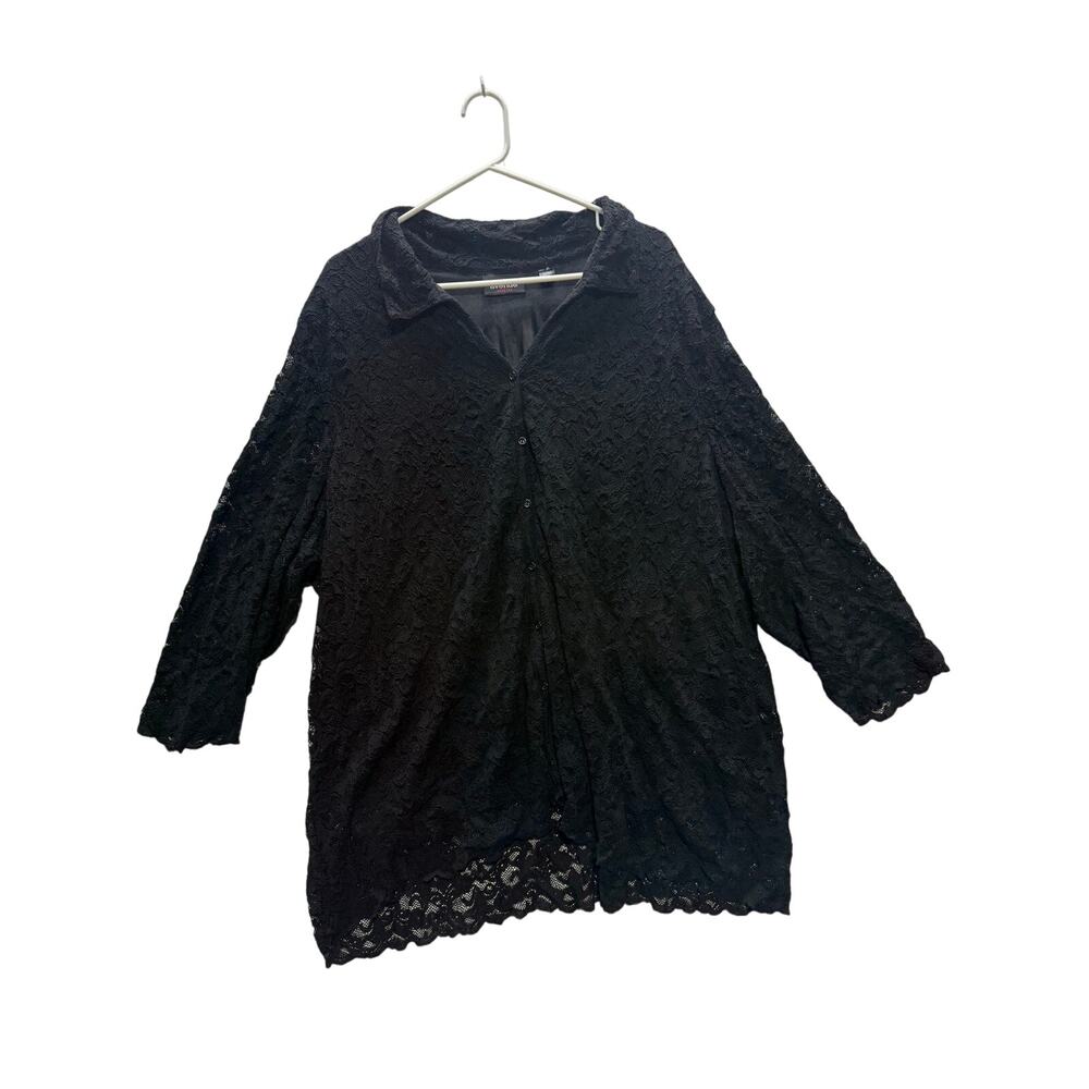 Avenue Black Lace Shirt Blouse, Size 30/32, Nylon/Rayon/Spandex Blend, Plus Size